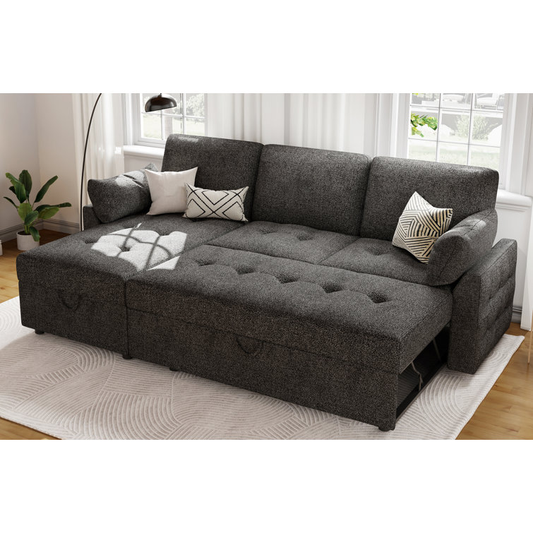 Subha Pull Out Sofa Bed, Modern Tufted Convertible Sleeper Sofa, L